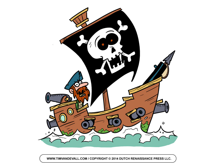 Cartoon pirate on boat