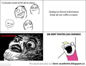cinq minutes avant la fin de la classe