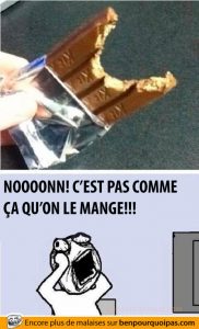 Barre de chocolat Kit-kat, c'est pas comme ça qu'on la mange!!!