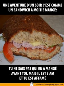 ben pourquoi pas Une aventure d'un soir c’est comme un sandwich à moitié mangé