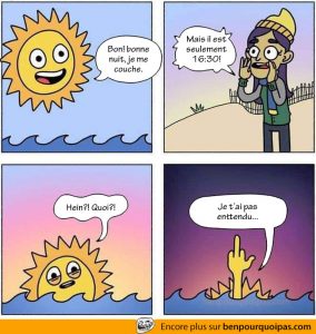 Quand on recule l'heure et que le soleil se couche plus tôt...