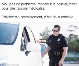 Policier arrête une voiture pour facultés affaiblies par de la cocaïne médicinales...