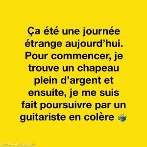 trouve un chapeau plein d'argent et se fait poursuivre par un guitariste en colère