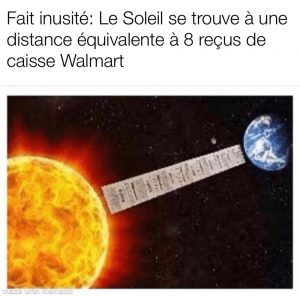 le soleil à une distance de 8 reçus Walmart