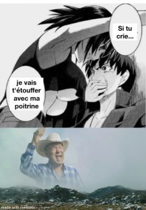 Anime une femme menace d'étouffer avec sa poitrine