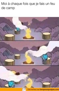 la fumée d'un feu de camp dans le visage