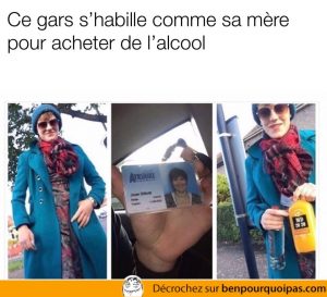 Ce gars s'habille comme sa mère pour acheter de l'alcool