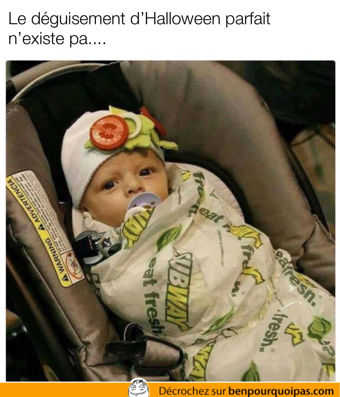 Un costume d'Halloween de sandwich Subway parfait pour bébé