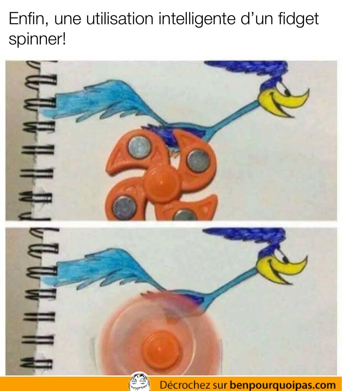 road runner avec un fidget spinner pour simuler la course