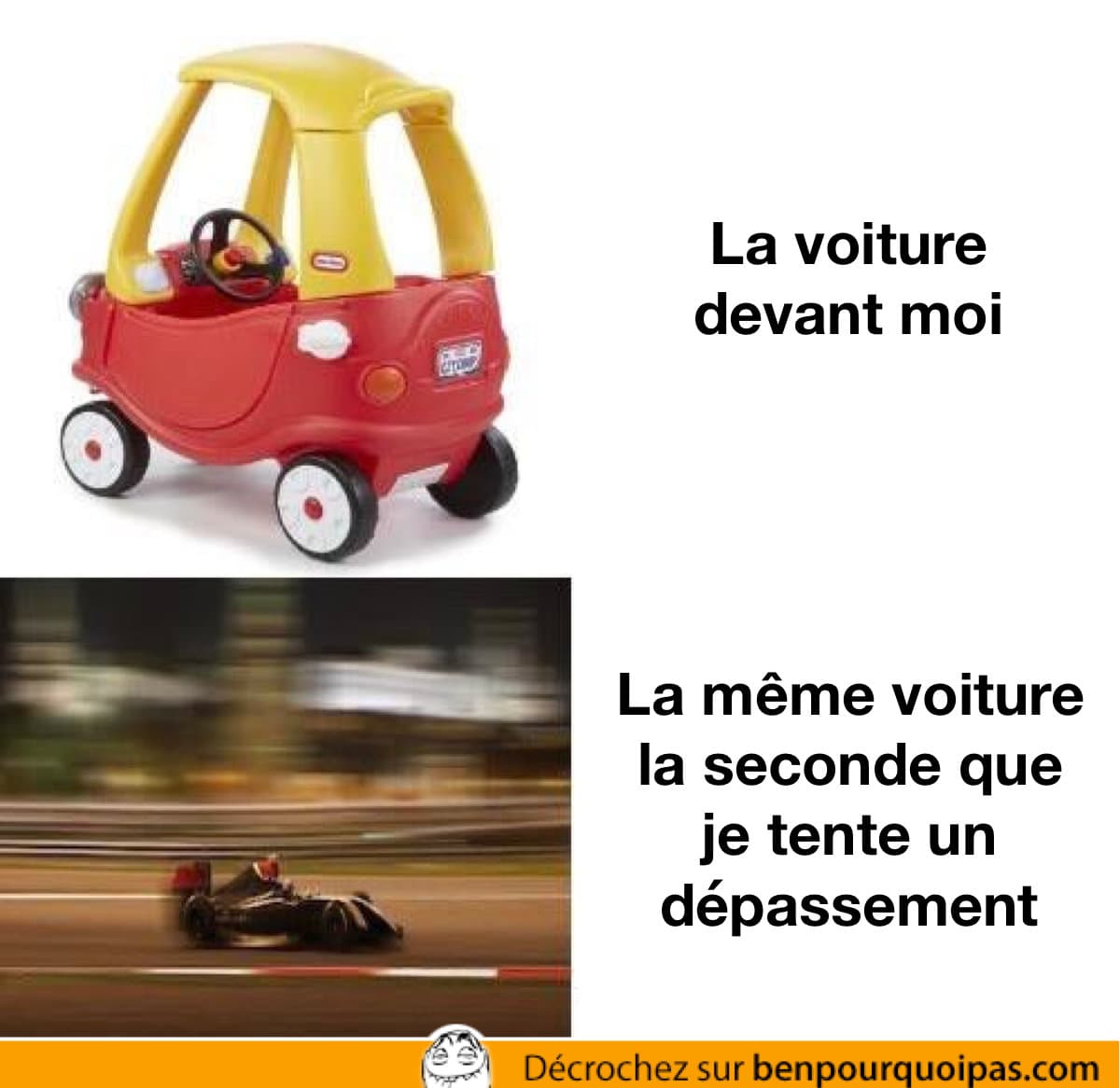 les gens qui roulent a basse vitesse mais qui accélèrent la seconde que tu veux les dépasser