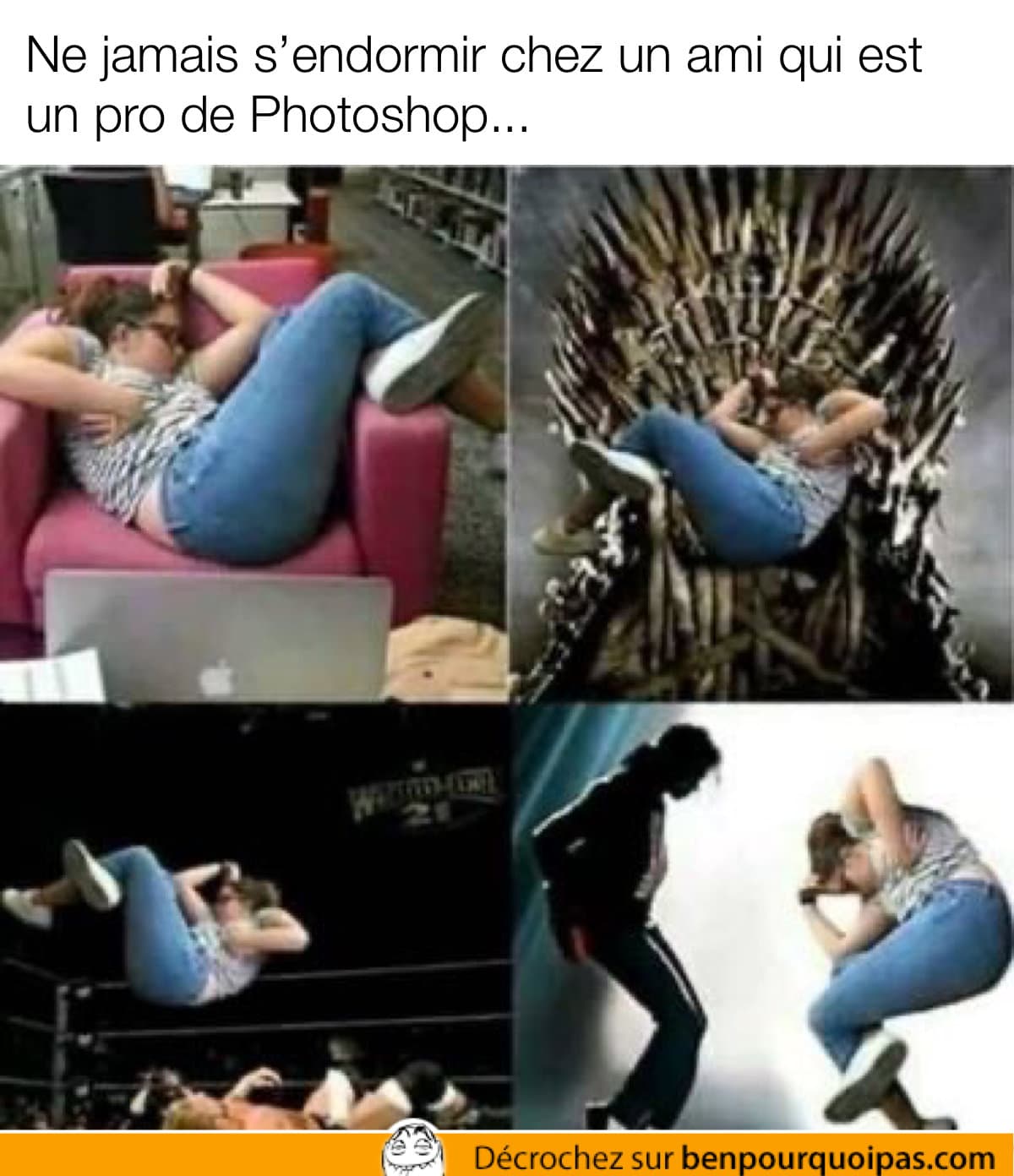 elle s'endore et il la photoshop dans toute sortes de situation