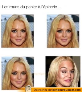 lindsay lohan représentant les roues d'un panier d'épicerie