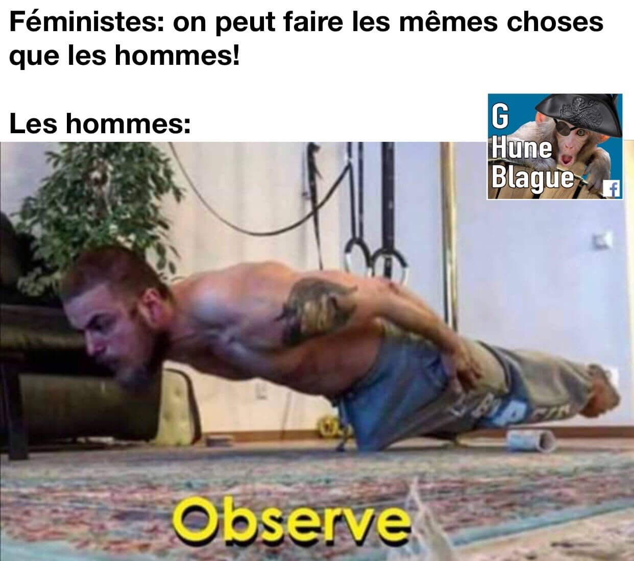 La preuve que les femmes ne peuvent pas faire tout ce que les hommes font!. Un homme fait des pushups avec son pénis