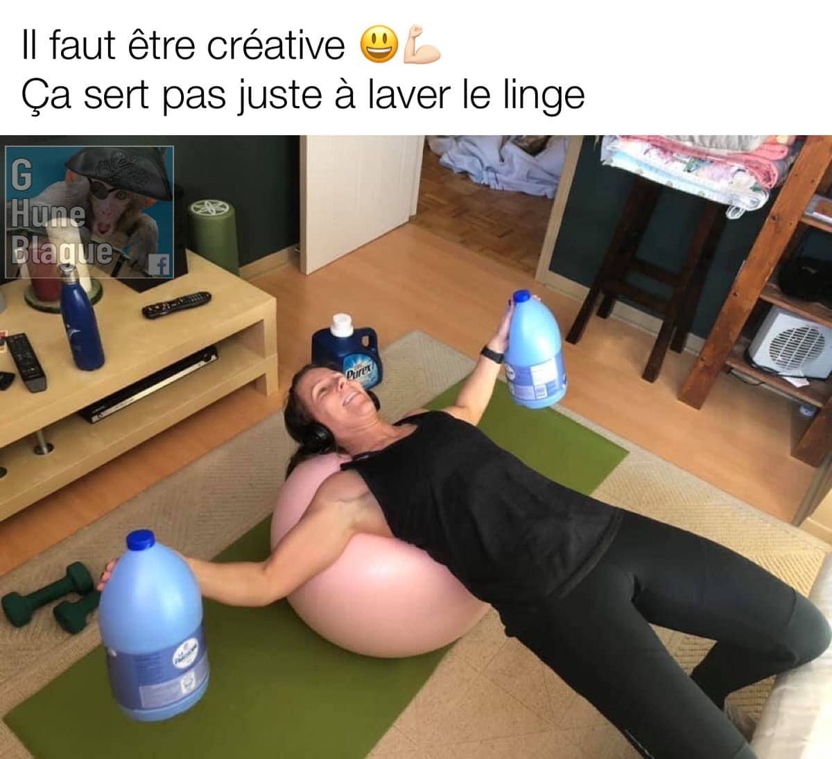 Quand t'es en quarantaine mais que tu es créative pour continuer ton entraînement de gym