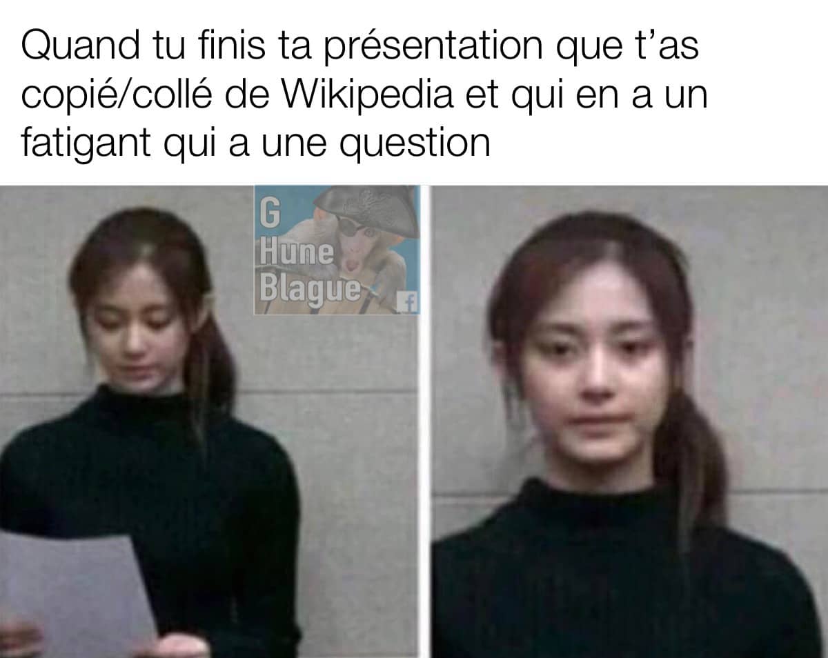 Le période de question après ton exposé oral que t'as copié/collé de Wikipedia