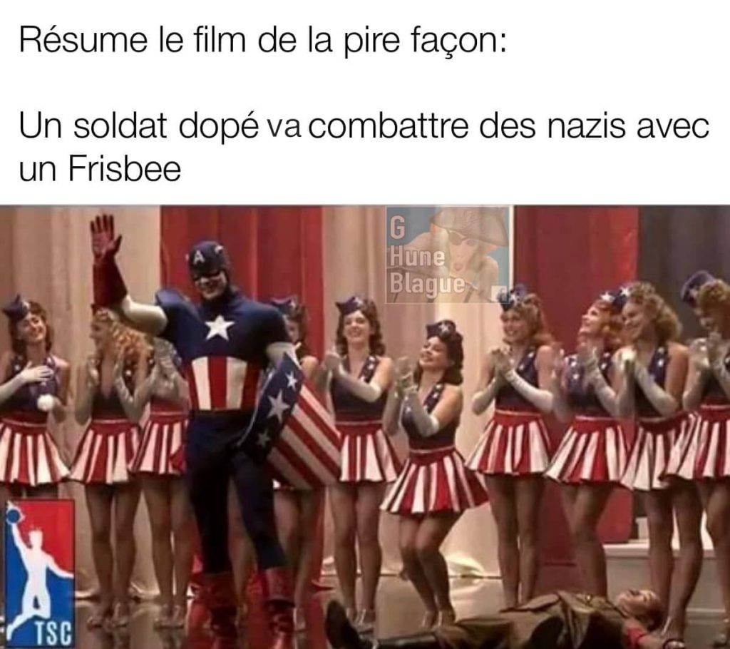 Résumé de film ridicule: Capitaine America. un soldat dopé va combattre les nazi avec un frisbee
