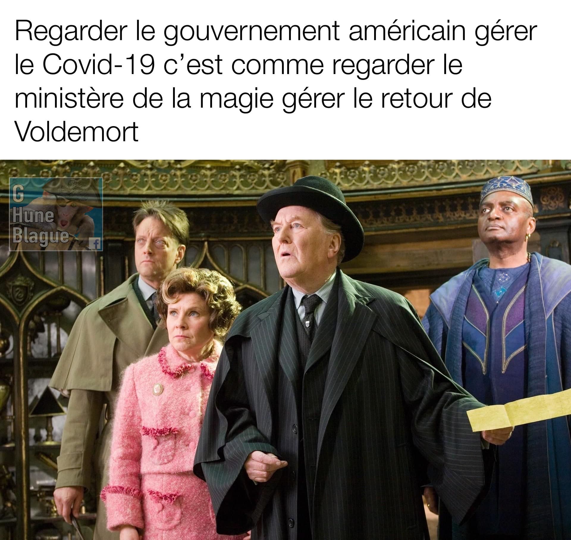 Regarder le gouvernement américain gérer la crise du Covid-19 c'est comme regarder le ministère de la magie gérer le retour de Voldemort. Harry potter memes