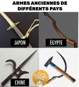 Armes anciennes de différents pays: Japon, Égypte, Chine et Union soviétique URSS