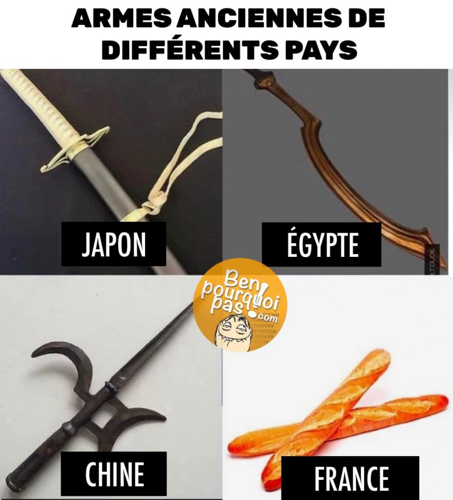 Armes anciennes de différents pays: Japon, Égypte, Chine et France