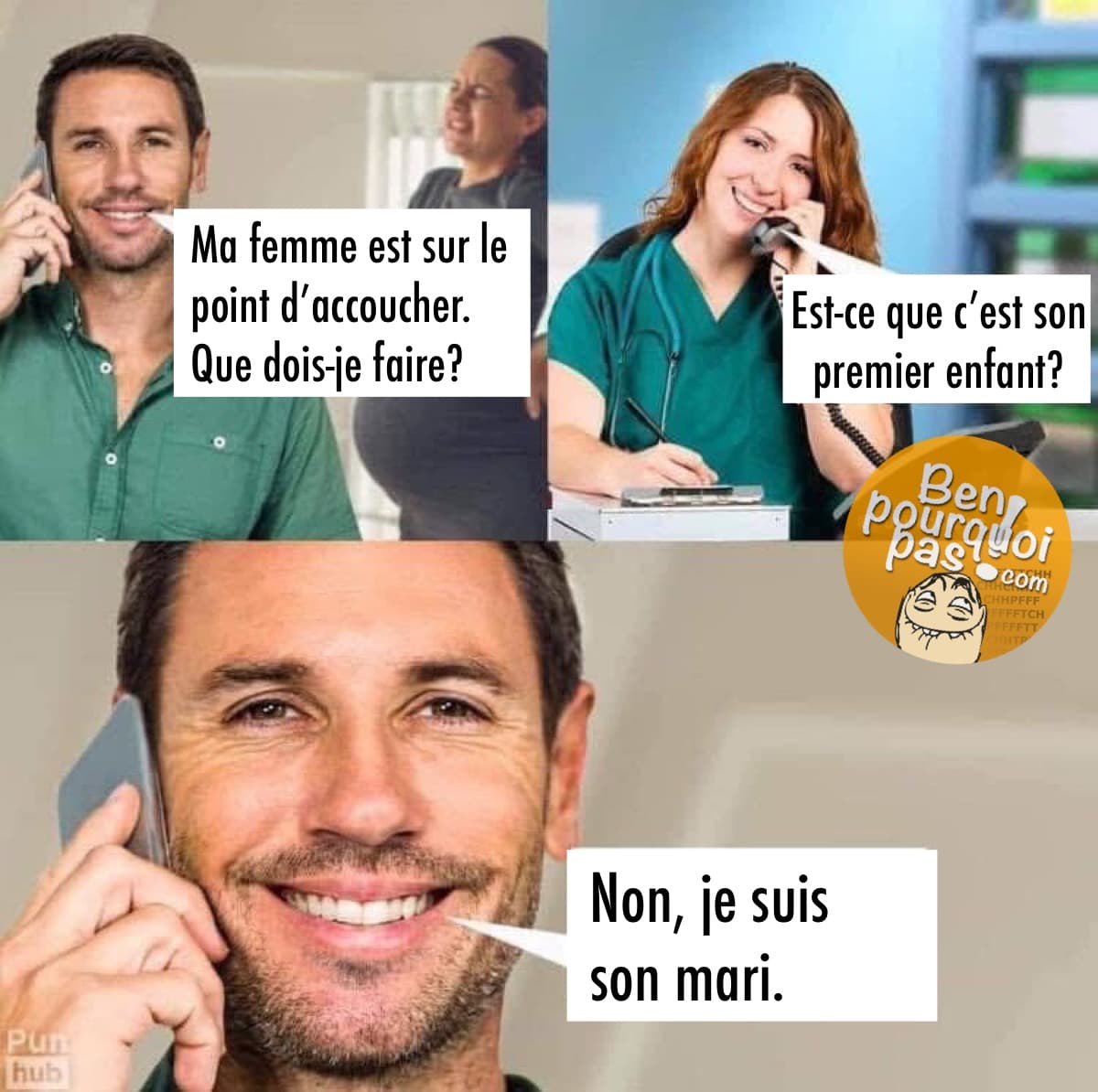 Quand le mari appel l'hôpital parce que sa conjointe est sur le point d'accoucher