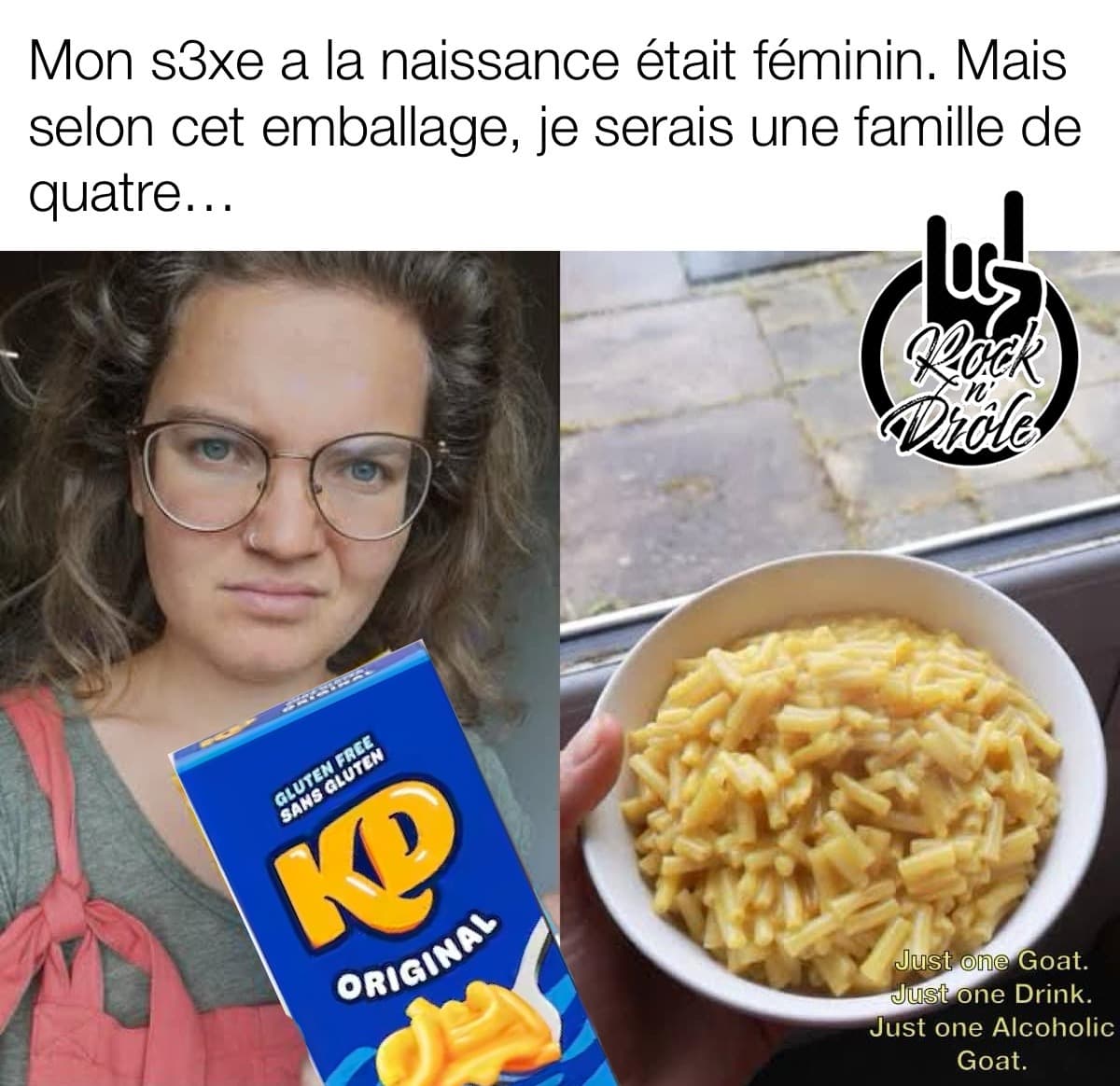 Mon genre à la naissance était féminin. Mais selon cet emballage, je serais une famille de quatre...