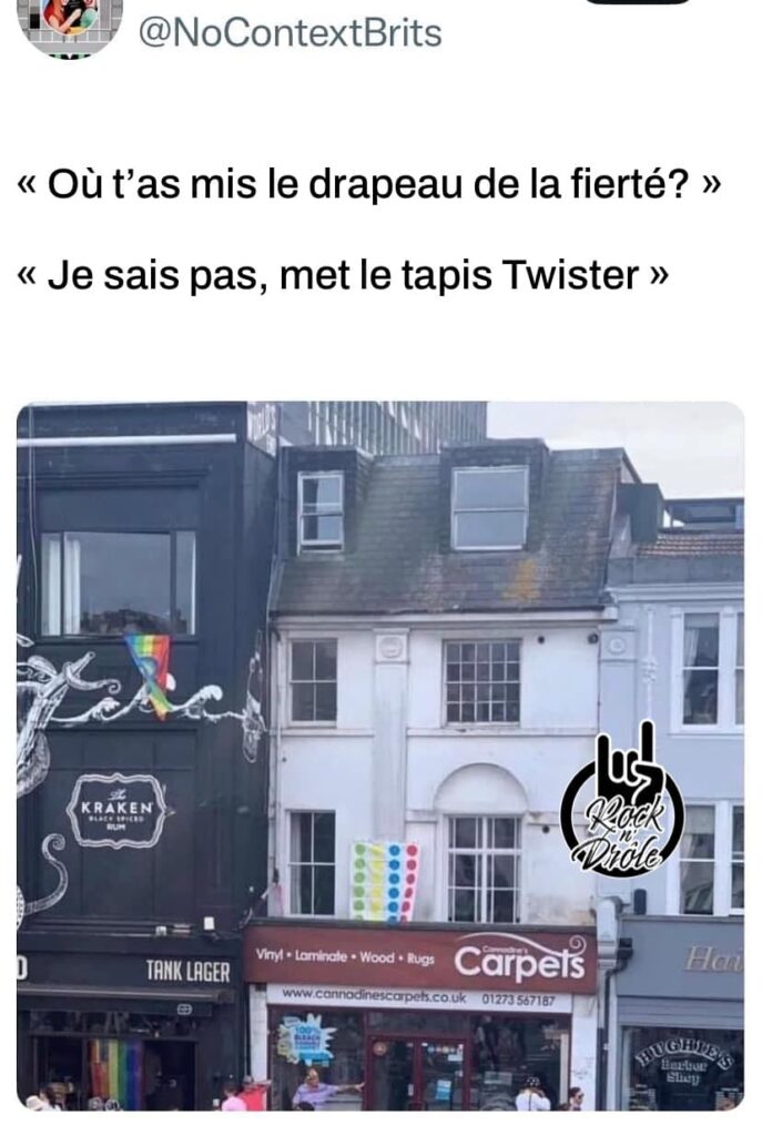 Les compagnies lorsque c'est le mois de la fierté. N'importe quoi fais l'affaire pour afficher les couleurs de l'arc-en-ciel. Même un tapis Twister!