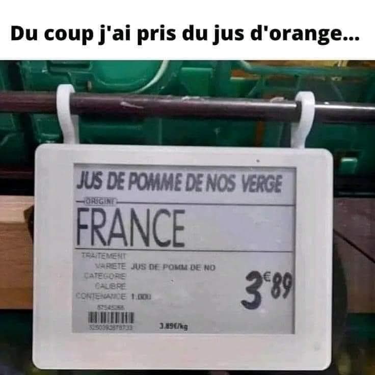 Étiquetage défaillant. JUS DE POMME DE NOS VERGE