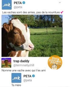 Peta ne rigolent pas sur les réseaux sociaux. Ils traitent sa mère de vache