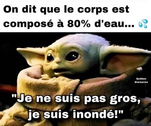 baby Yoda meme, bebe Yoda. On dit que le corps est composé à 80% d'eau... Je ne suis pas gros, je suis inondé!