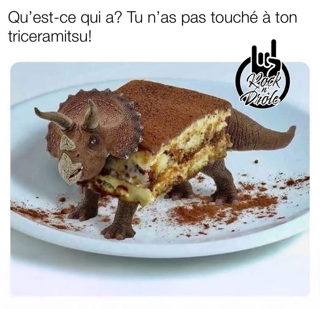 Qu'est-ce qui a? Tu n'as pas touché à ton triceramitsu! Un tiramisu en forme de dinosaure