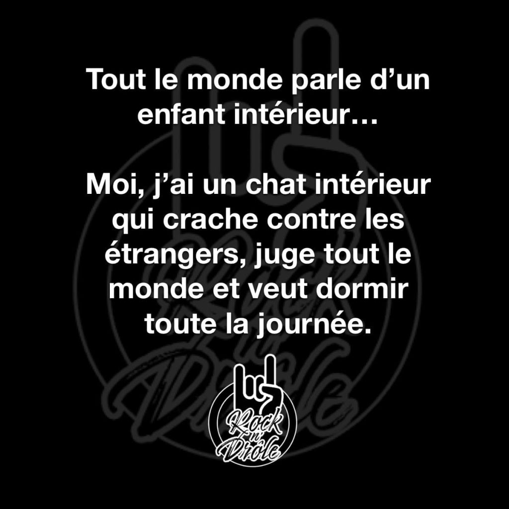 Tout le monde parle d'un enfant intérieur. Moi, j'ai un chat intérieur qui crache contre les etrangers, juge tout le monde et veut dormir toute la journée.