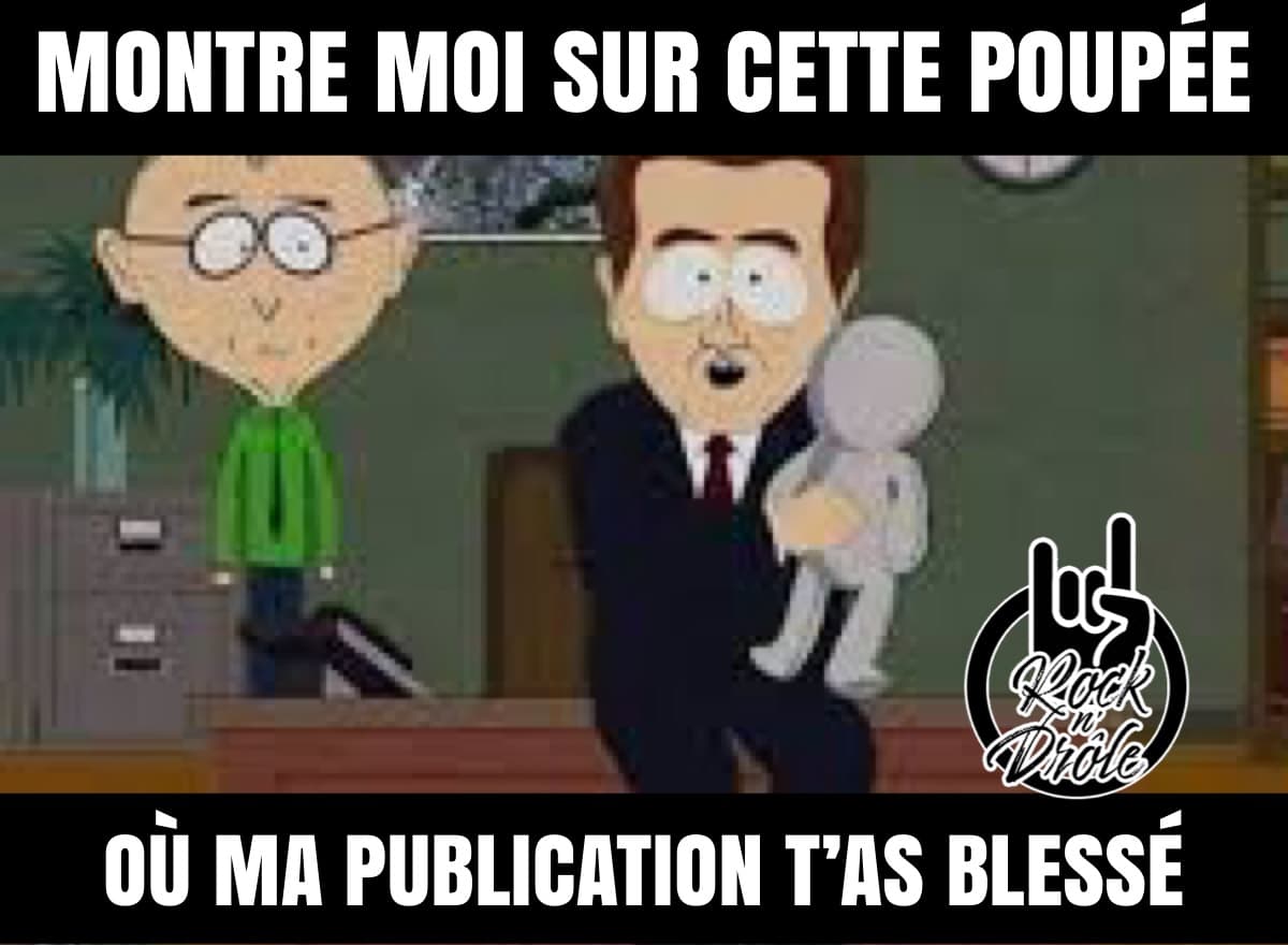 Quand tu rencontre des fragiles sur les médias sociaux. South park qui tiens une poupée en cours