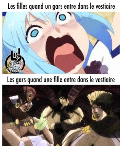 La différence entre les vestiaires de femmes vs ceux des hommes. Les femmes crient si un homme entre mais les hommes prennent la pose si une femme entre