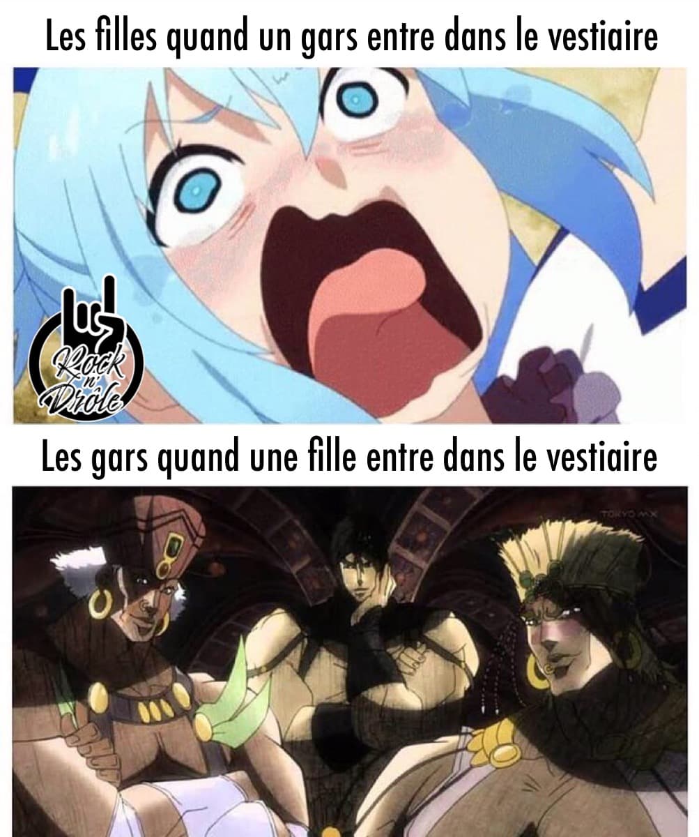 La différence entre les vestiaires de femmes vs ceux des hommes. Les femmes crient si un homme entre mais les hommes prennent la pose si une femme entre