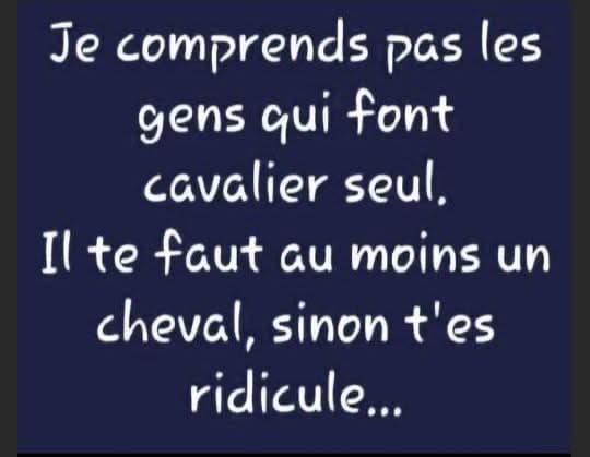 Faire cavalier seul ne fait aucun sens, ça prends au moins un cheval sinon c'est ridicule!