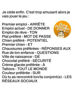 Questionnaires questionnable sur les réseaux sociaux. les gens doivent arrêter de répondre en donnant des réponses de sécurité et mot de passe potentiel