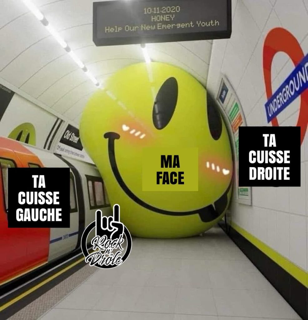 Illustration de ce qui se passera plus tard dans la soirée. Un gros ballon sourire se retrouve coincé dans une station de metro fait référence à du sexe oral