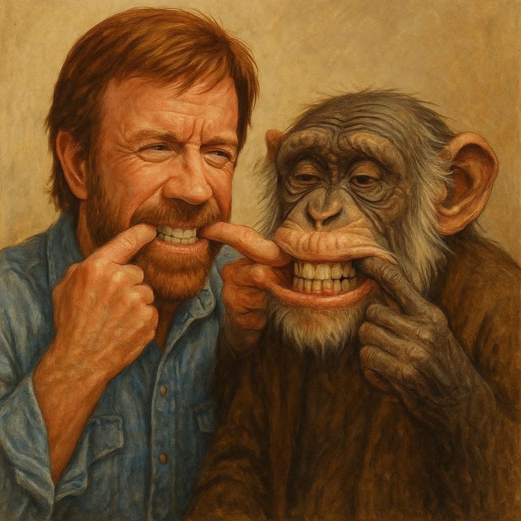 Il n'y a que Chuck Norris pour apprendre à un vieux singe à faire des grimaces