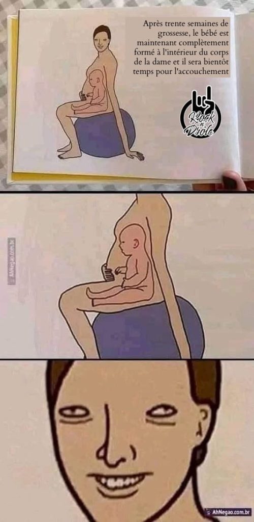 Je doute de la véracité de cette image d'une grossesse... la femme enceinte a des proportions vraiment étrange et le bébé est carrément assis en elle