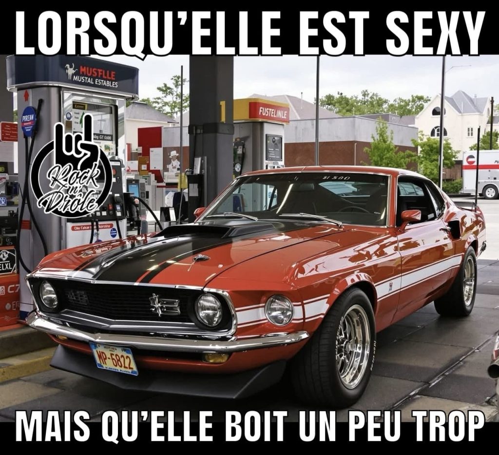 Lorsqu'elle est sexy mais qu'elle boit un peu trop. red Ford mustang vintage