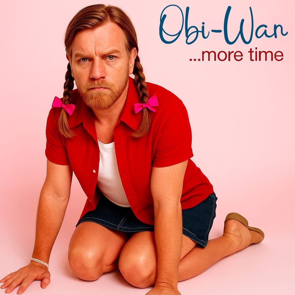 Obi Wan ... more time. Obi Wan of Star Wars kneeled as Britney Spears for the album cover Baby One More Time