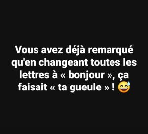 Vous avez déjà remarqué qu'en changeant toutes les lettres à « bonjour », ça faisait « ta gueule » !