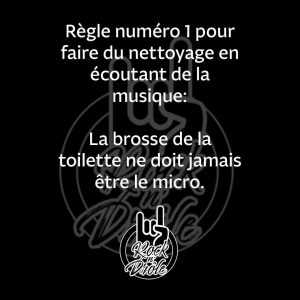 Règle numéro 1 pour faire du nettoyage en écoutant de la musique: La brosse de la toilette ne doit jamais être le micro.