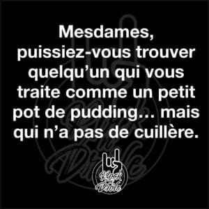 Pensée du jours: Mesdames, puissiez-vous trouver quelqu’un qui vous traite comme un petit pot de pudding… mais qui n’a pas de cuillère.
