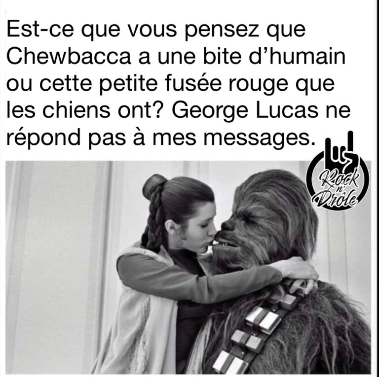 Est-ce que vous pensez que Chewbacca a une bite d’humain ou cette petite fusée rouge que les chiens ont? George Lucas ne répond pas à mes messages.