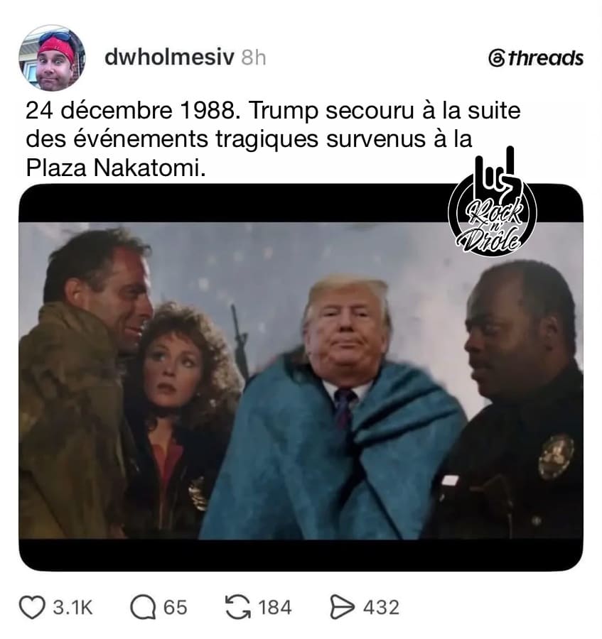 24 décembre 1988. Trump secouru à la suite des événements tragiques survenus à la Plaza Nakatomi.