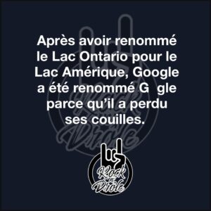 Après avoir renommé le Lac Ontario pour le Lac Amérique, Google a été renommé G gle parce qu’il a perdu ses couilles.