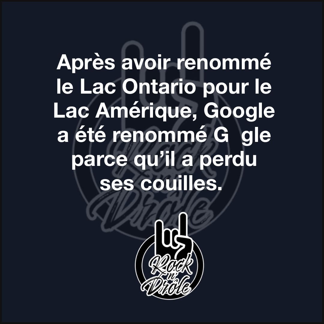 Après avoir renommé le Lac Ontario pour le Lac Amérique, Google a été renommé G gle parce qu’il a perdu ses couilles.
