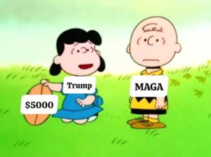 Analogie Charlie Brown: Donald Trump promet un (autre) chèque pour son culte Maga s’il est élu