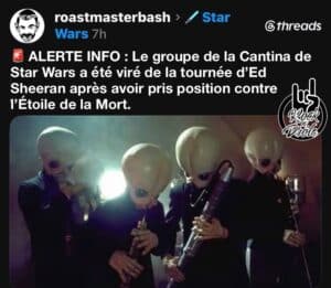 ALERTE INFO : Le groupe de la Cantina de Star Wars a été viré de la tournée d'Ed Sheeran après avoir pris position contre l'Étoile de la mort